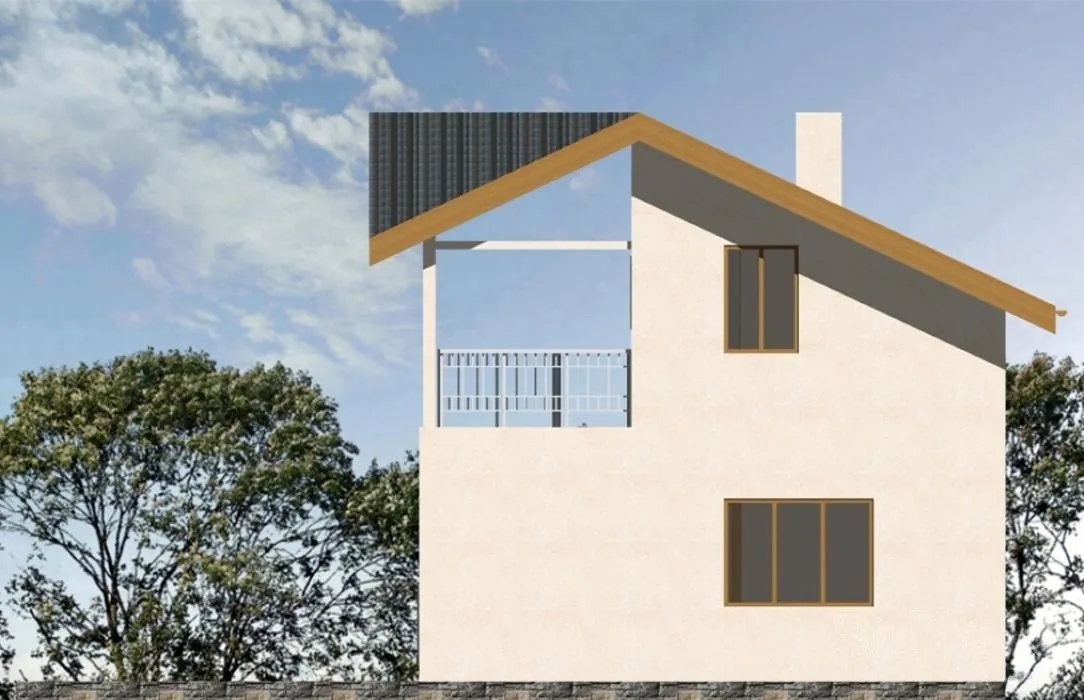 Каркасная баня с мансардой и террасой, 56,5 м² — фасад 3