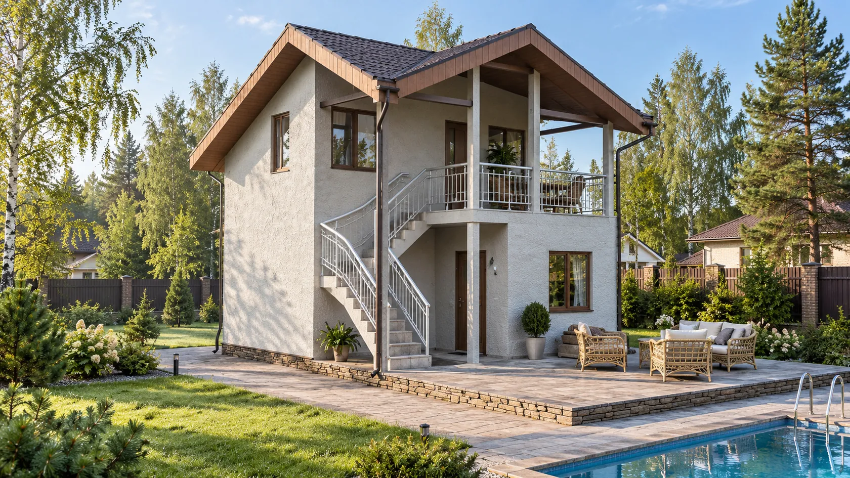 Каркасная баня с мансардой и террасой, 56,5 м² — готовый дом на участке