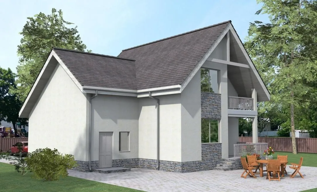 Каркасный дом с мансардой и гаражом, 161 м² — 3D-вид 1