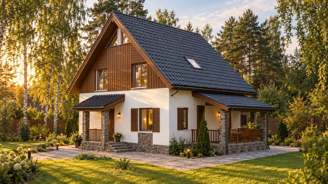 Каркасно-щитовой дом с мансардой, 121,3 м² — готовый дом на участке