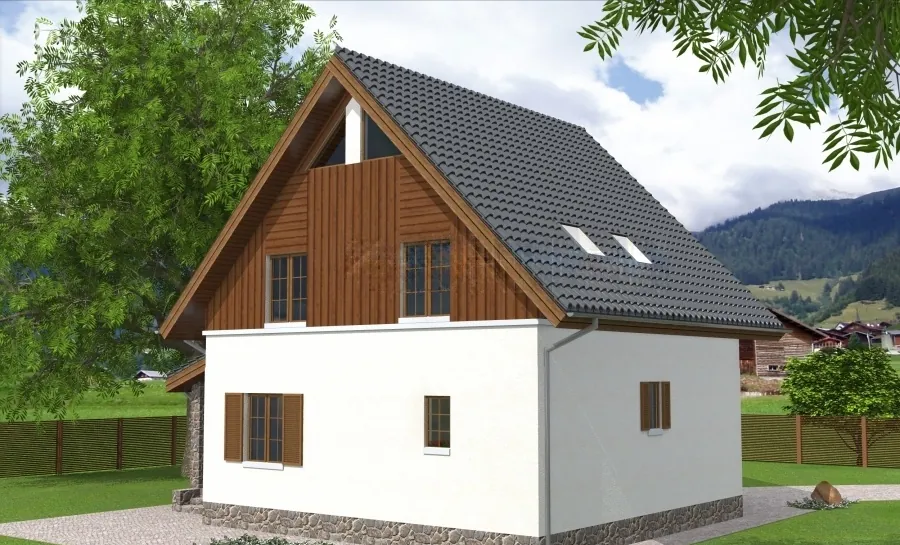 Каркасно-щитовой дом с мансардой, 121,3 м² — 3D-вид 3