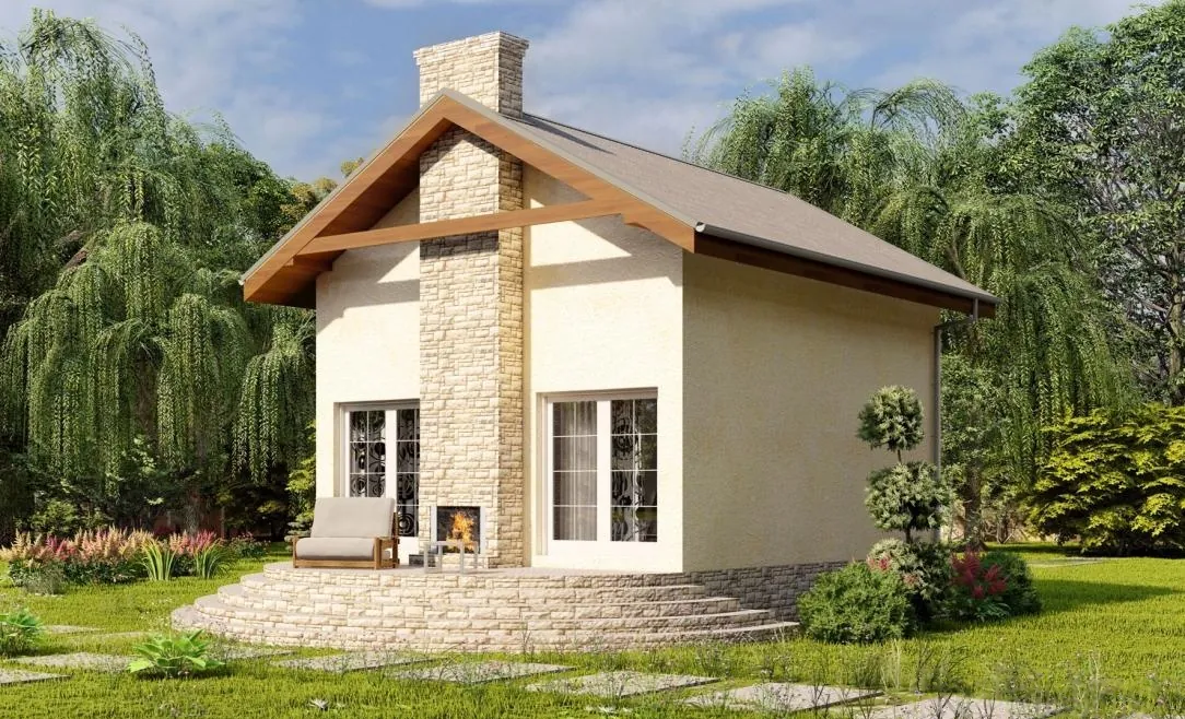 Каркасный дом с мансардой, 56,9 м² — 3D-вид 1