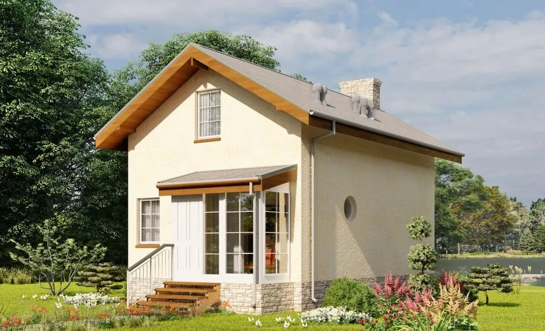 Каркасный дом с мансардой, 56,9 м² — 3D-вид 2