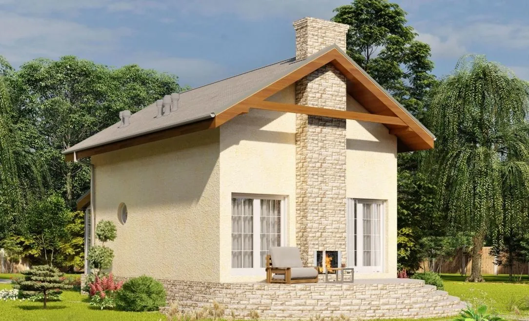 Каркасный дом с мансардой, 56,9 м² — 3D-вид 3