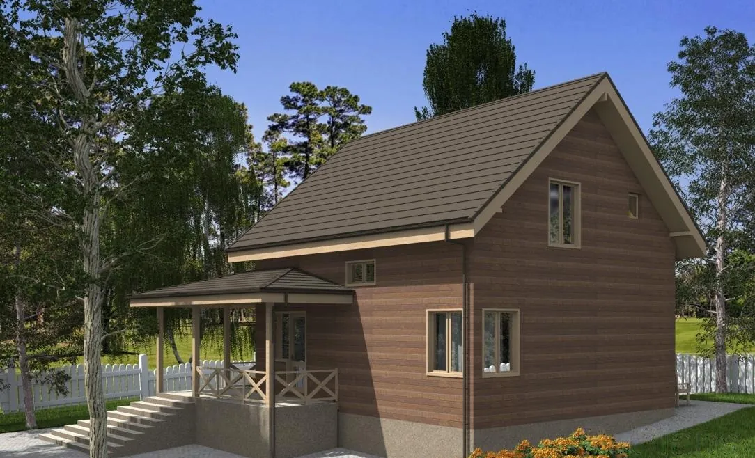 Каркасный дом с мансардой, 114,1 м² — 3D-вид 2