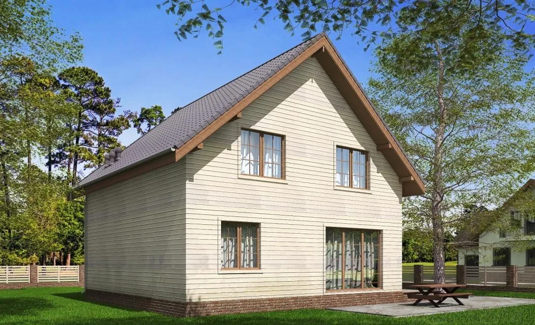 Каркасный дом с мансардой, 147,4 м² — 3D-вид 2