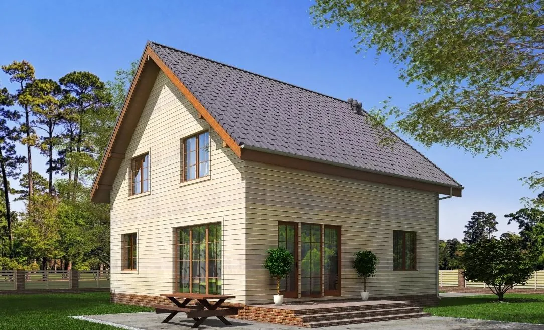 Каркасный дом с мансардой, 147,4 м² — 3D-вид 3