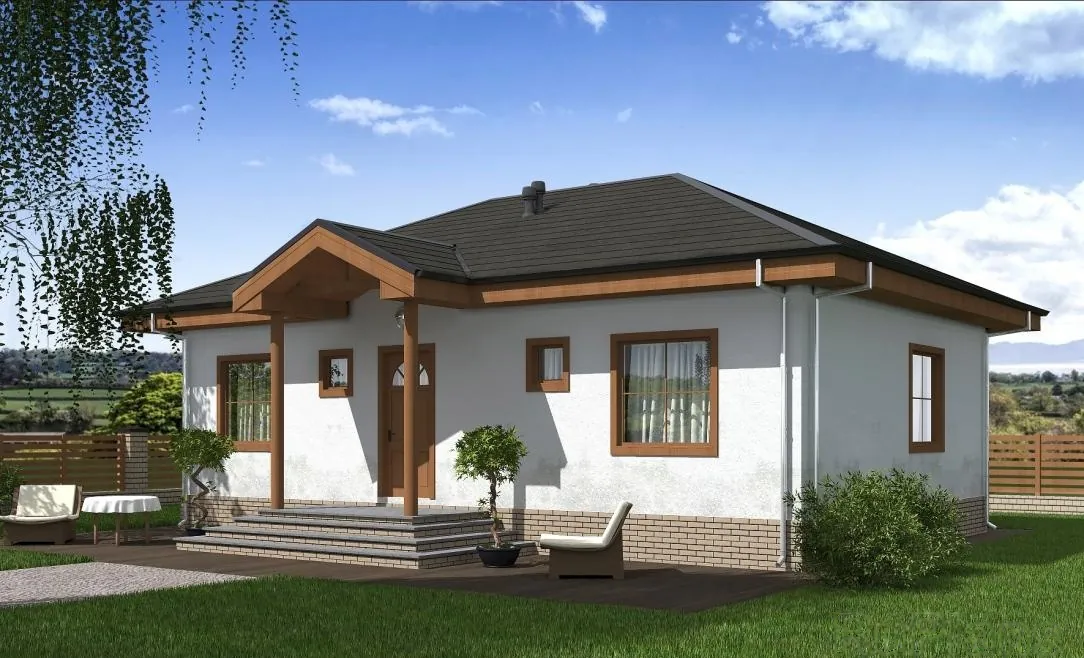 Одноэтажный каркасный дом, 82,6 м² — 3D-вид 1