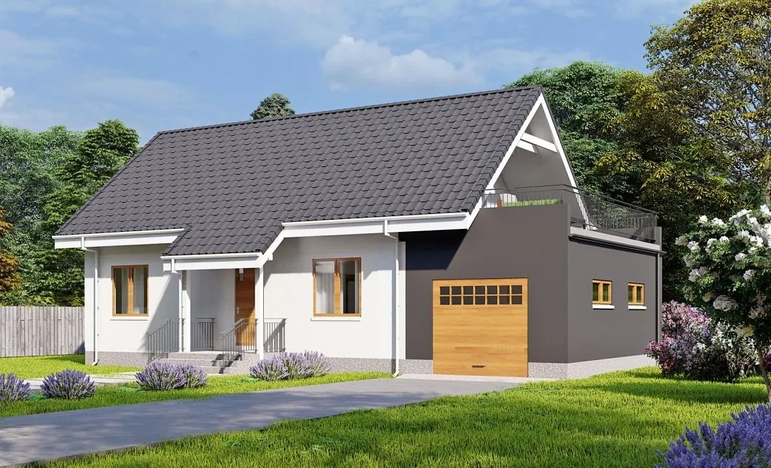 Каркасный дом с мансардой и гаражом, 161,5 м² — 3D-вид 1