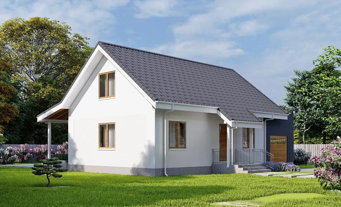 Каркасный дом с мансардой и гаражом, 161,5 м² — 3D-вид 2