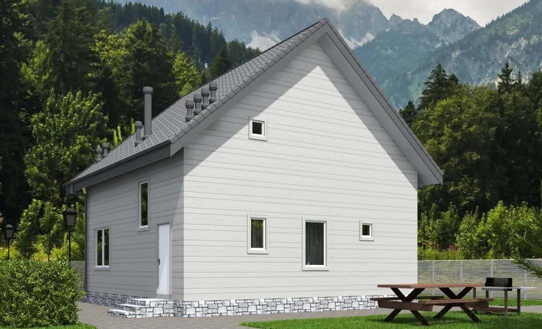 Каркасный дом с мансардой, 134,3 м² — 3D-вид 3