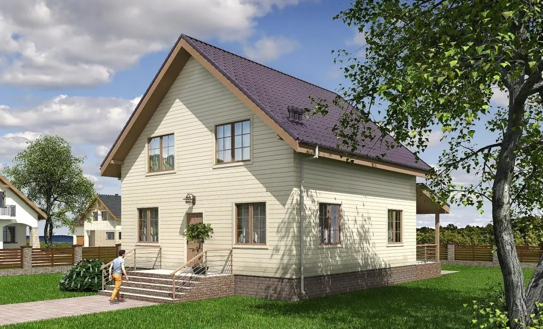 Каркасный дом с мансардой, 147,4 м² — 3D-вид 1