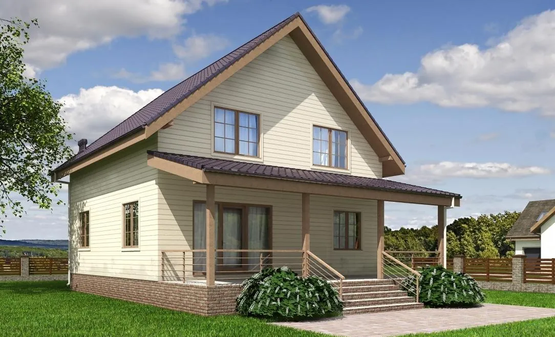 Каркасный дом с мансардой, 147,4 м² — 3D-вид 2