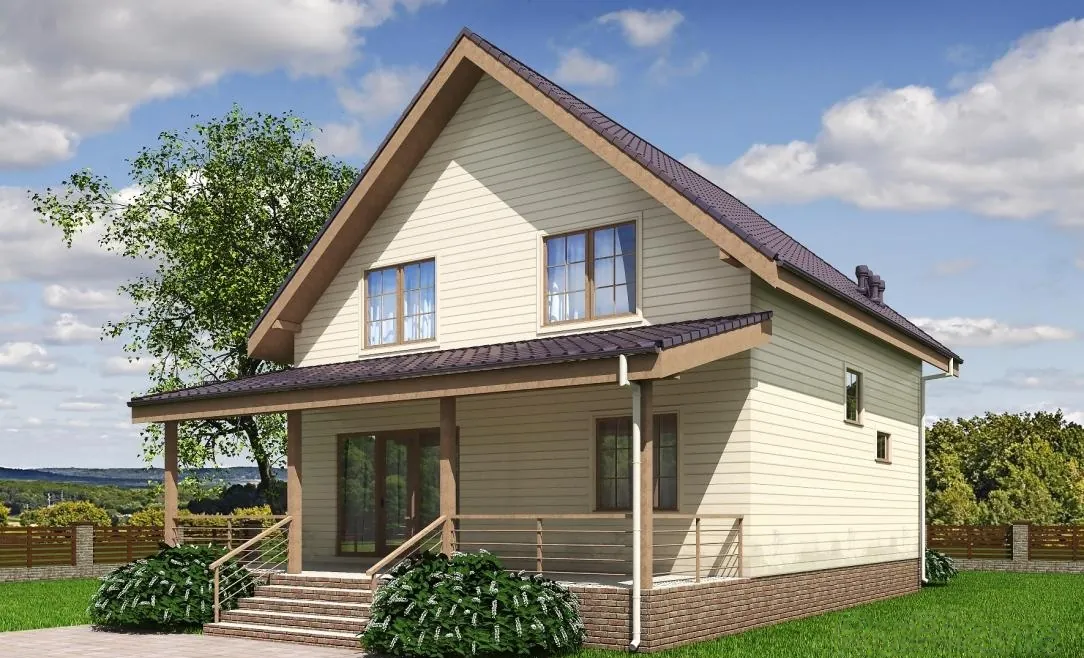 Каркасный дом с мансардой, 147,4 м² — 3D-вид 3