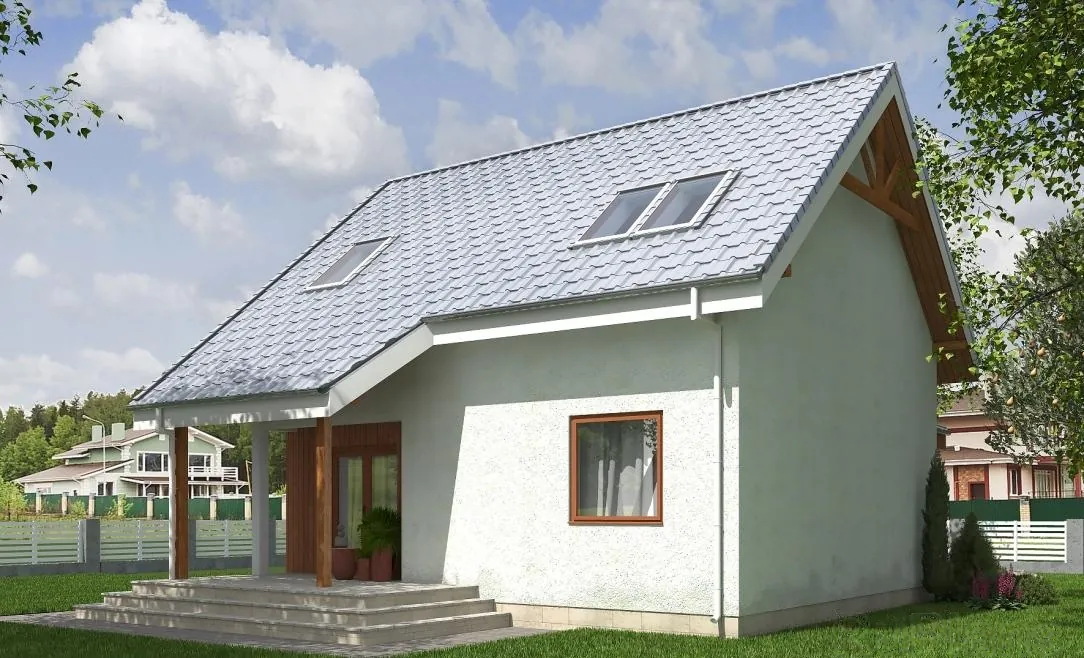 Каркасный дом с мансардой, 101,6 м² — 3D-вид 3