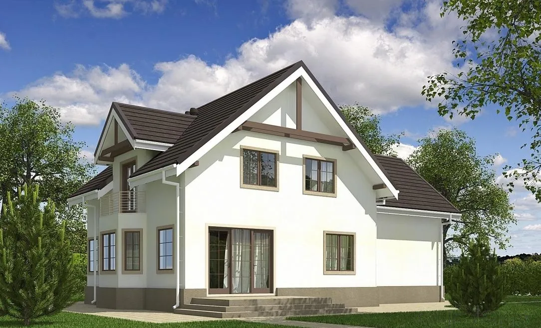 Каркасный дом с мансардой и гаражом, 196,5 м² — 3D-вид 2