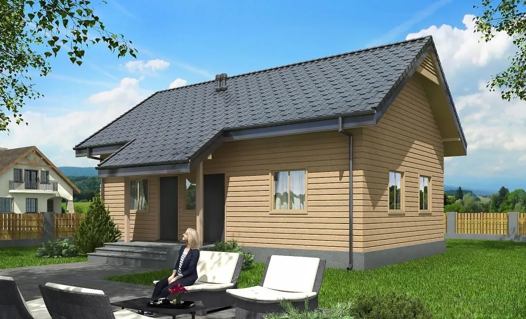 Одноэтажный каркасный дом, 60,5 м² — 3D-вид 1