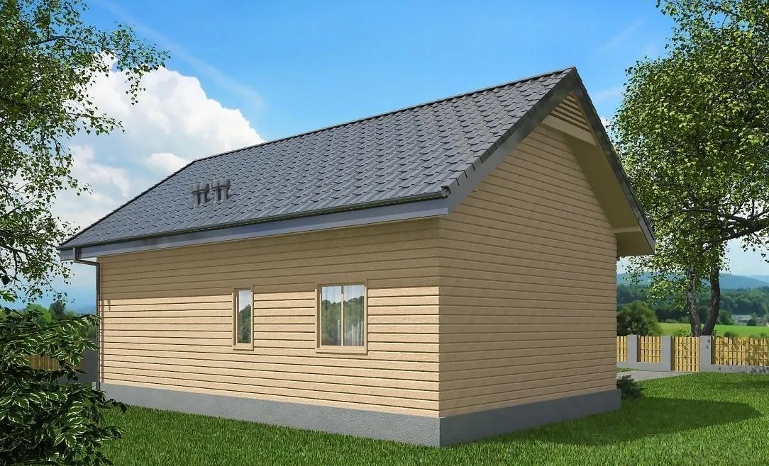 Одноэтажный каркасный дом, 60,5 м² — 3D-вид 3
