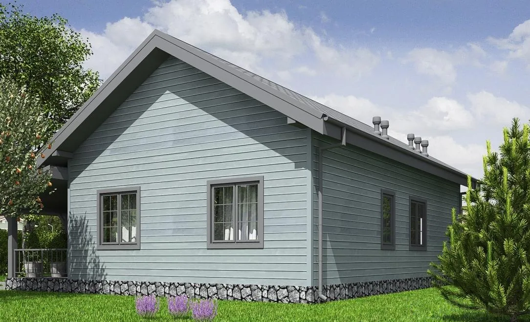 Одноэтажный каркасный дом, 90,4 м² — 3D-вид 3
