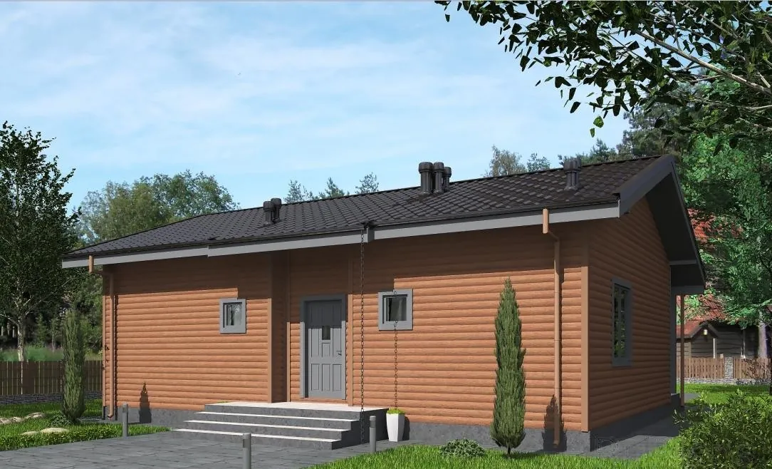 Одноэтажный каркасный дом, 81,3 м² — 3D-вид 1