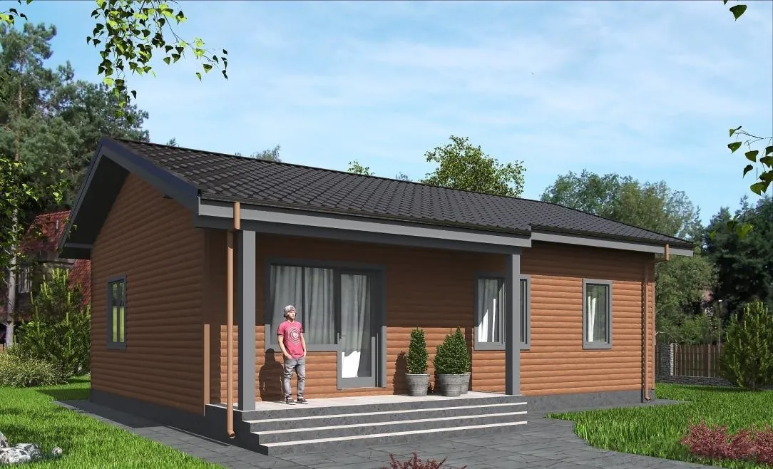 Одноэтажный каркасный дом, 81,3 м² — 3D-вид 2