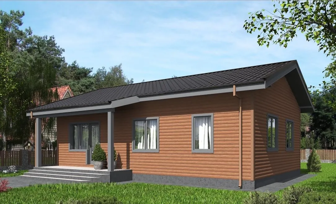 Одноэтажный каркасный дом, 81,3 м² — 3D-вид 3