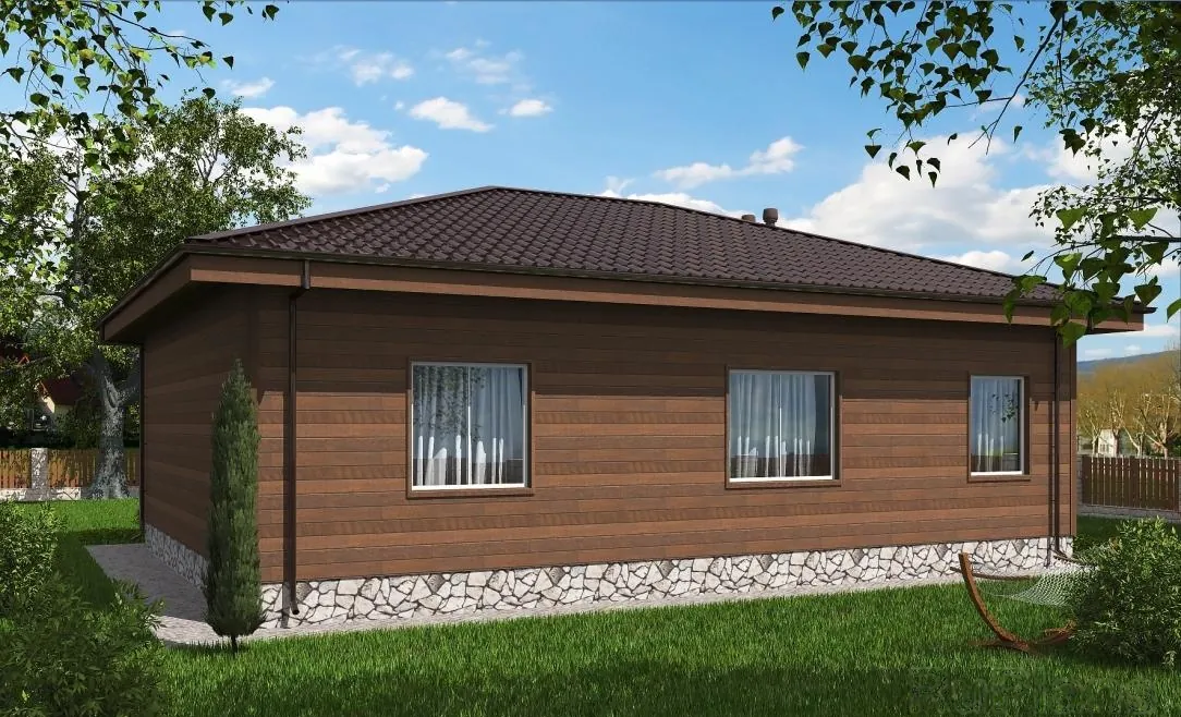 Одноэтажный каркасный дом, 93,7 м² — 3D-вид 1