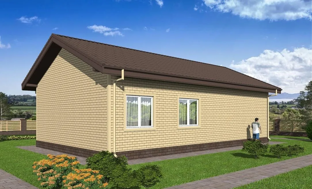 Одноэтажный каркасный дом, 90,4 м² — 3D-вид 2