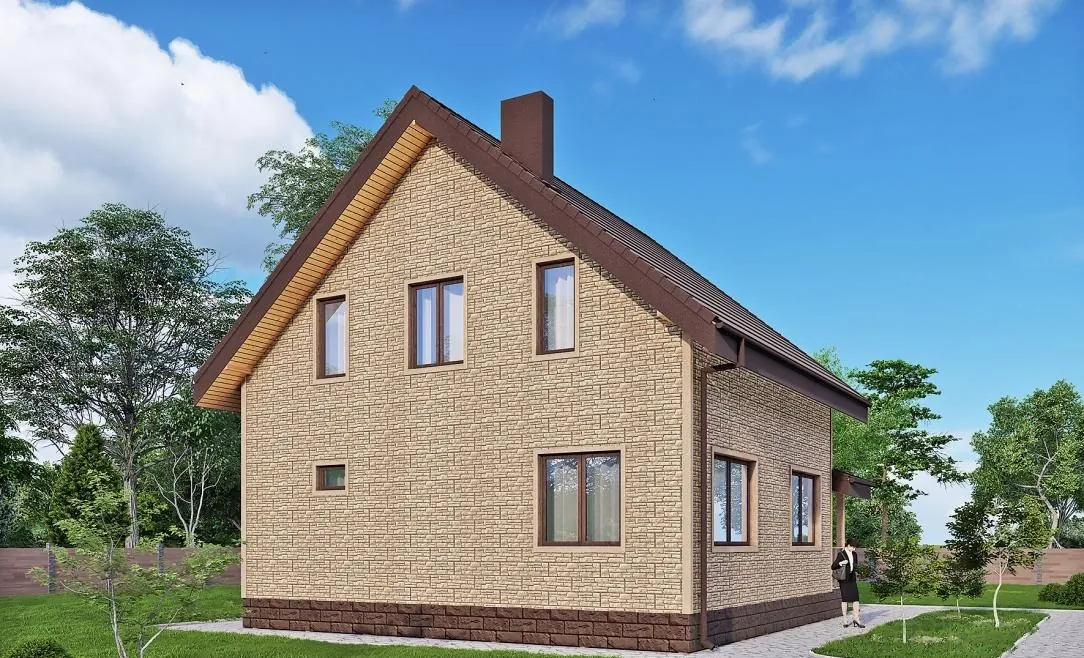 Каркасный дом с мансардой, 101 м² — 3D-вид 3