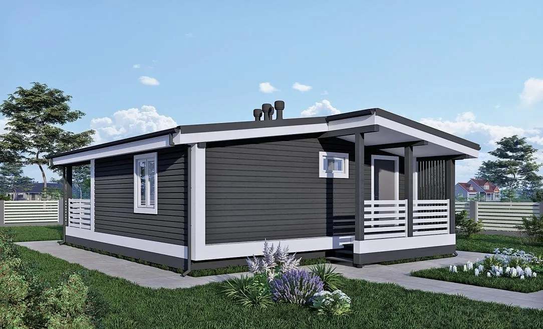 Одноэтажный каркасный дом, 38 м² — 3D-вид 2