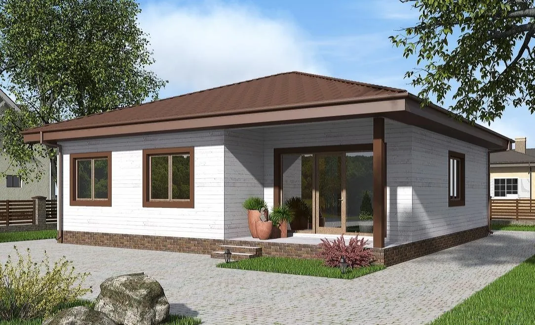 Одноэтажный каркасный дом, 100,6 м² — 3D-вид 2
