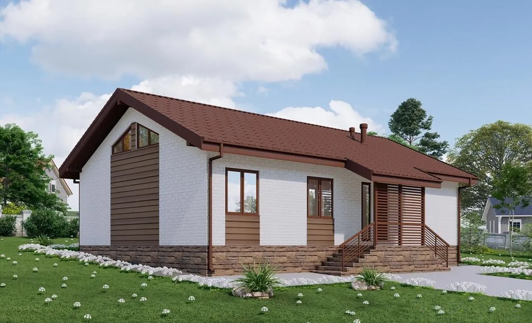 Одноэтажный каркасный дом, 111,5 м² — 3D-вид 1