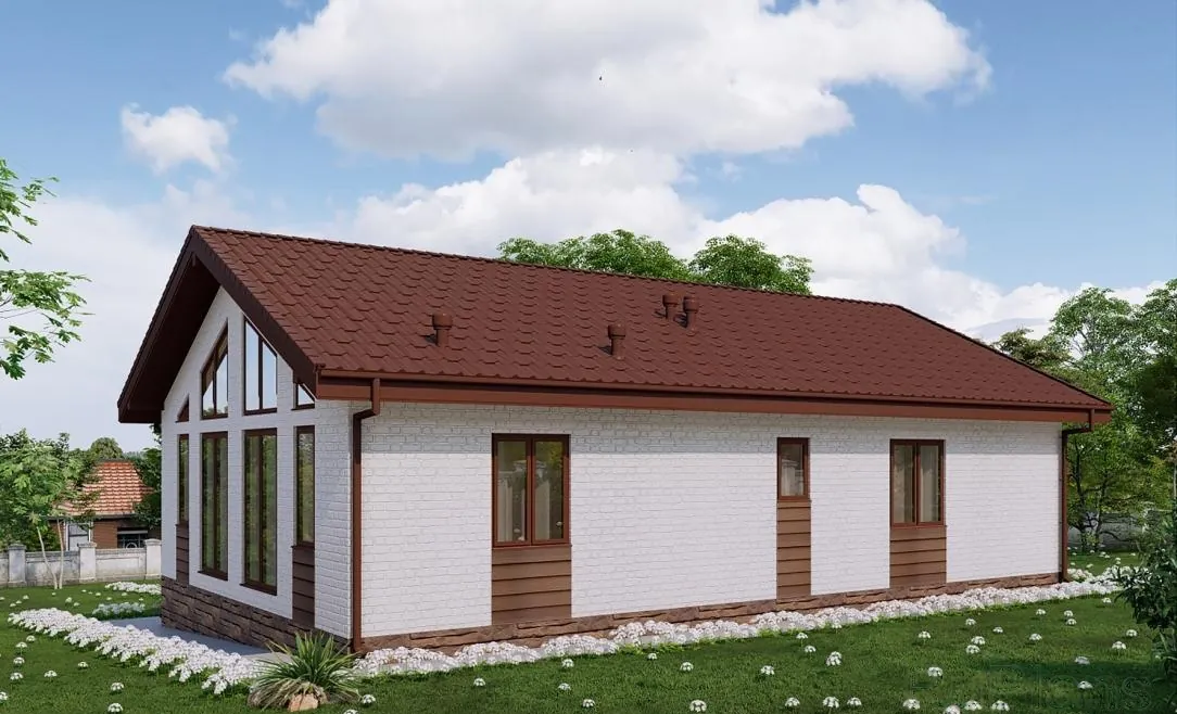 Одноэтажный каркасный дом, 111,5 м² — 3D-вид 3
