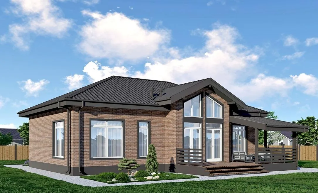 Одноэтажный каркасный дом, 125,2 м² — 3D-вид 1