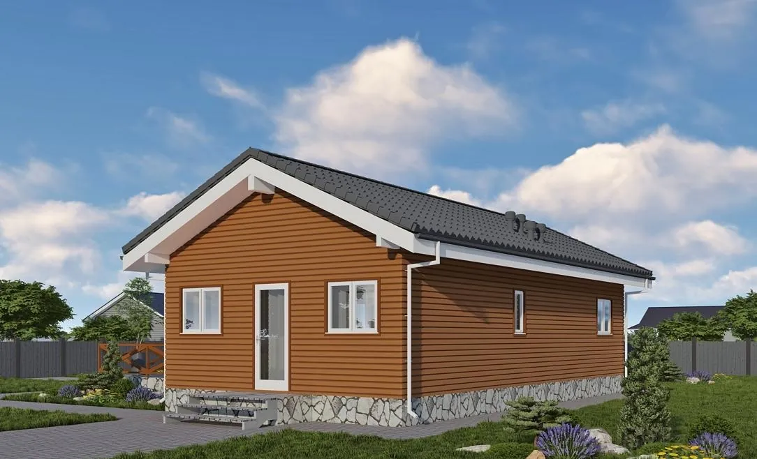 Одноэтажный каркасный дом, 63,1 м² — 3D-вид 1