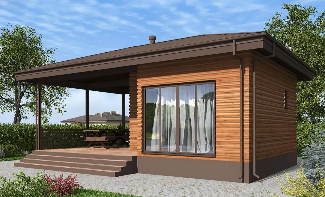 Каркасная баня, 30,4 м² — 3D-вид 1
