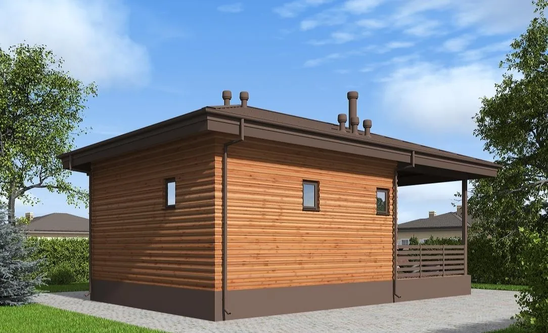 Каркасная баня, 30,4 м² — 3D-вид 2