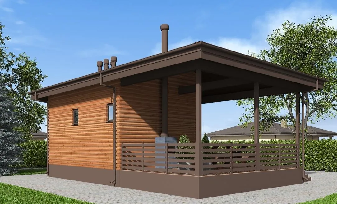 Каркасная баня, 30,4 м² — 3D-вид 3