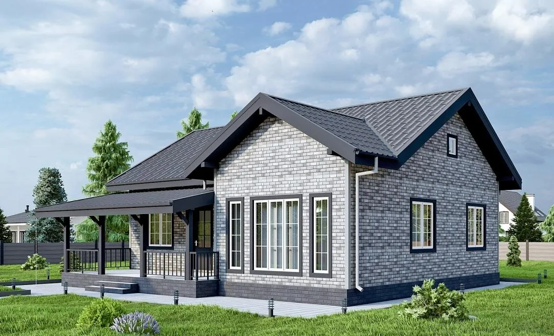Одноэтажный каркасный дом, 90,5 м² — 3D-вид 1