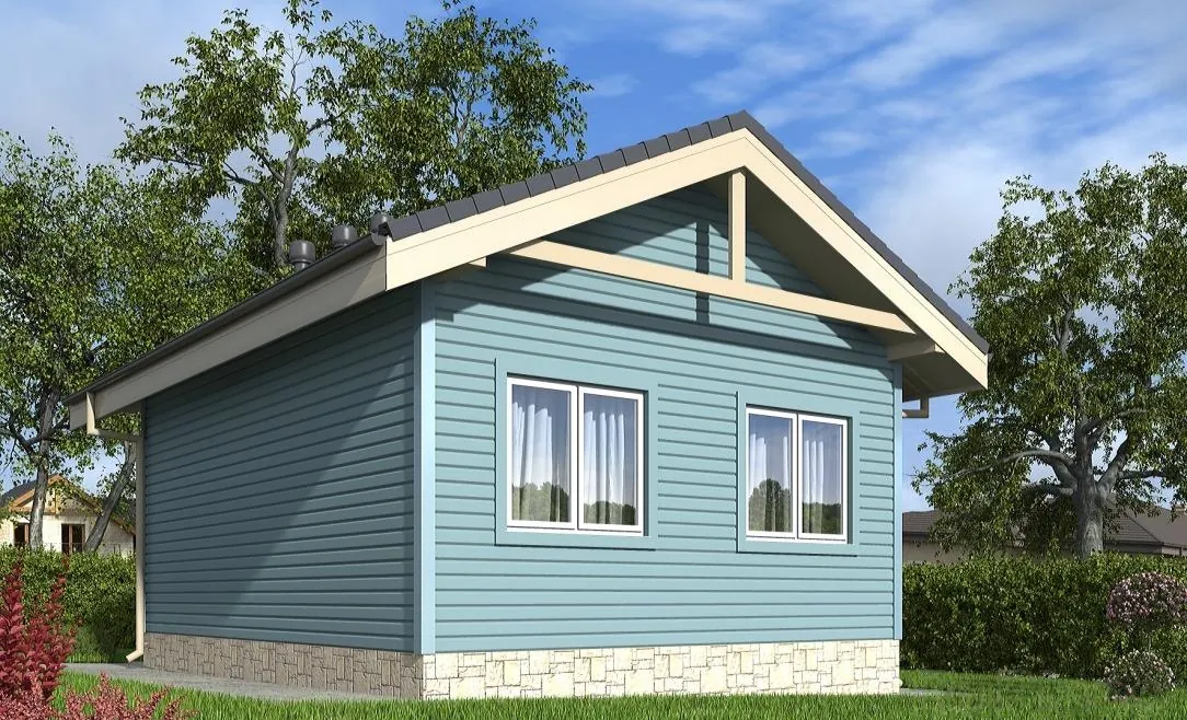 Одноэтажный каркасный дом, 33 м² — 3D-вид 2